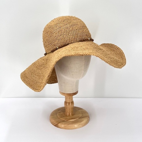 HATattack New York Straw Floppy Sun Hat Womens One Size Beaded Beach Vacation - Picture 2 of 16